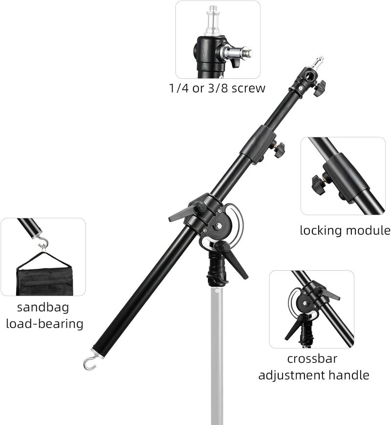 soonpho Photography Extension Boom Arm for Light Stand/C-Stand,2.3ft to 4.9ft Ajustable Crossbar Holding Arm with 1/4" to 3/8" Screw - Image 5